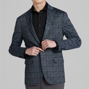 Awearness Kenneth Cole Slim Fit Plaid Knit Sport Coat – 46R Indigo Plaid Stretch